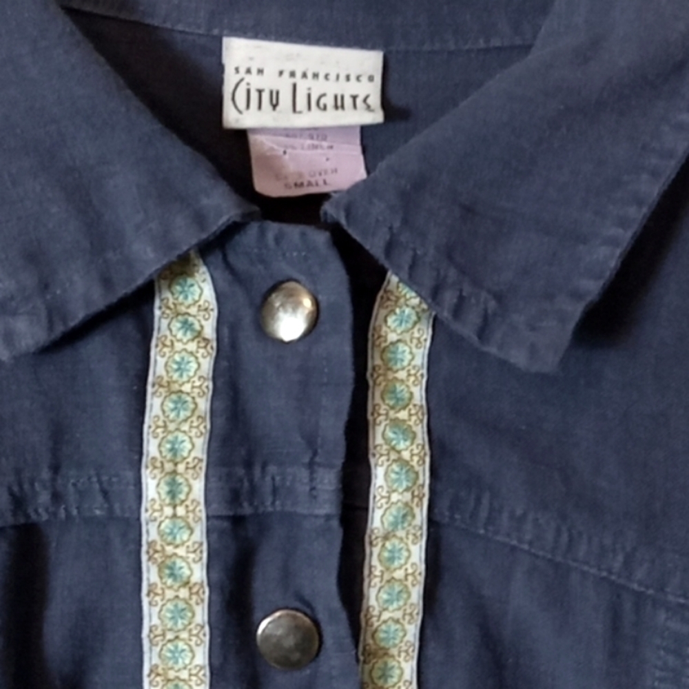 City Lights Vintage Dark Blue Linen Jacket Size Small Super Cute! 🧥 - Picture 3 of 5